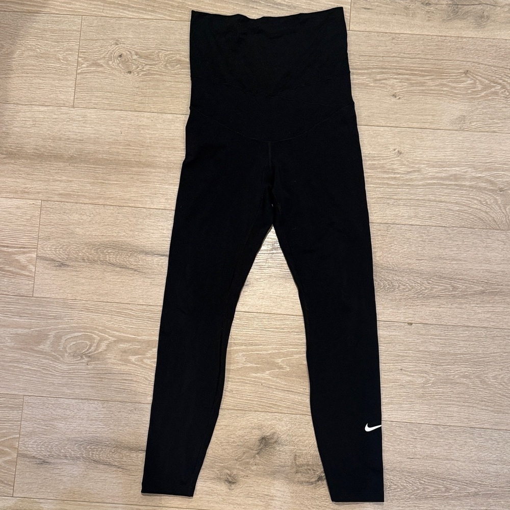 Nike Women’s Maternity Black Leggings with White Swoosh